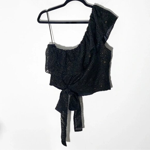 NWT Reiss Nora Metallic Spot Asymmetric Neck Tie Detail Top, Black/Gold size 10 - Picture 4 of 8